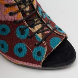 Burberry Multicolor Canvas Virginia Tapestry Printed Lace Up Ankle Length Boots Size 39
