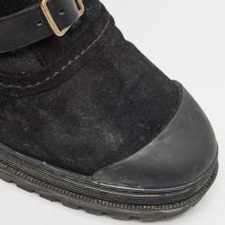 Burberry Black Leather and Suede Aviator Dukes Combat Boots Size 39
