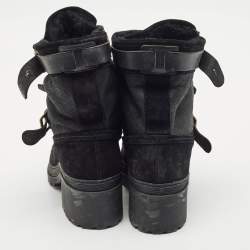 Burberry Black Leather and Suede Aviator Dukes Combat Boots Size 39