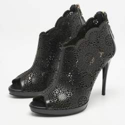 Burberry Black Laser Cut Leather Caythorpe Ankle Booties Size 39