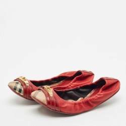 Burberry Tricolor Leather and House Check Canvas Buckle Detail Scrunch Ballet Flats Size 38