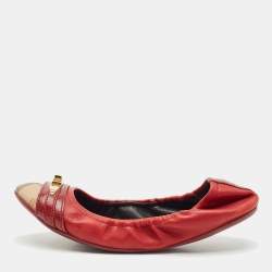 Burberry Tricolor Leather and House Check Canvas Buckle Detail Scrunch Ballet Flats Size 38