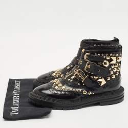 Burberry Black Studded Leather Everdon Ankle Boots Size 39