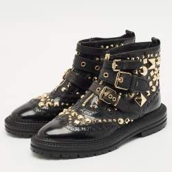 Burberry Black Studded Leather Everdon Ankle Boots Size 39