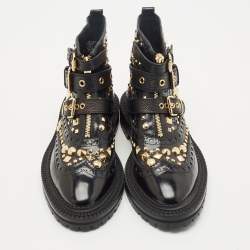 Burberry Black Studded Leather Everdon Ankle Boots Size 39