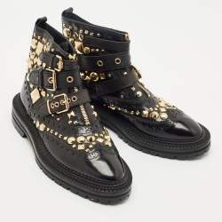 Burberry Black Studded Leather Everdon Ankle Boots Size 39