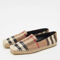 Burberry Brown/Beige House Check Canvas Espadrille Flats Size 37