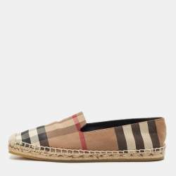 Burberry Brown/Beige House Check Canvas Espadrille Flats Size 37