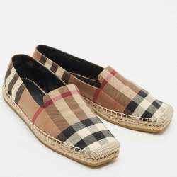 Burberry Brown/Beige House Check Canvas Espadrille Flats Size 37