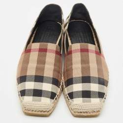 Burberry Brown/Beige House Check Canvas Espadrille Flats Size 37