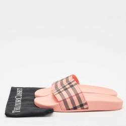Burberry Black/Pink Check Rubber Pool Slides Size 40