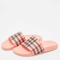 Burberry Black/Pink Check Rubber Pool Slides Size 40