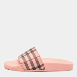 Burberry Black/Pink Check Rubber Pool Slides Size 40