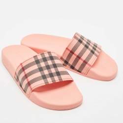 Burberry Black/Pink Check Rubber Pool Slides Size 40