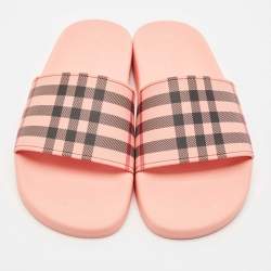 Burberry Black/Pink Check Rubber Pool Slides Size 40