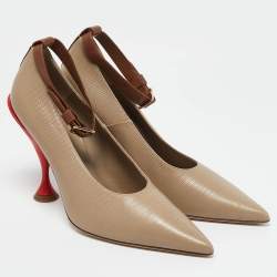 Burberry Brown Textured Leather Ankle Strap Pumps Size 40