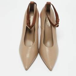 Burberry Brown Textured Leather Ankle Strap Pumps Size 40