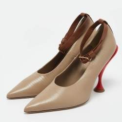 Burberry Brown Textured Leather Ankle Strap Pumps Size 40