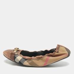 Burberry Brown House Check Canvas And Leather Shipley Ballet Flats Size 39