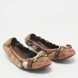 Burberry Brown House Check Canvas And Leather Shipley Ballet Flats Size 39