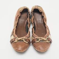 Burberry Brown House Check Canvas And Leather Shipley Ballet Flats Size 39