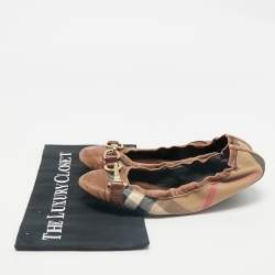 Burberry Brown House Check Canvas And Leather Shipley Ballet Flats Size 39