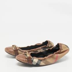 Burberry Brown House Check Canvas And Leather Shipley Ballet Flats Size 39