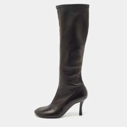 Burberry Black Leather Round Toe Knee Length Boots Size 38