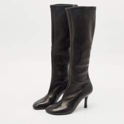 Burberry Black Leather Round Toe Knee Length Boots Size 38