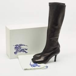 Burberry Black Leather Round Toe Knee Length Boots Size 38
