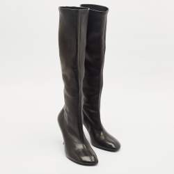 Burberry Black Leather Round Toe Knee Length Boots Size 38