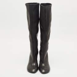 Burberry Black Leather Round Toe Knee Length Boots Size 38