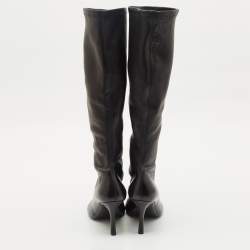 Burberry Black Leather Round Toe Knee Length Boots Size 38
