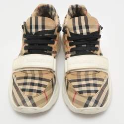 Burberry White/Beige Check Canvas and Rubber Regis Chunky Sneakers Size 41