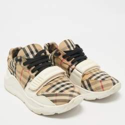 Burberry White/Beige Check Canvas and Rubber Regis Chunky Sneakers Size 41