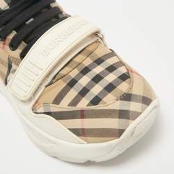 Burberry White/Beige Check Canvas and Rubber Regis Chunky Sneakers Size 41