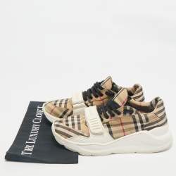 Burberry White/Beige Check Canvas and Rubber Regis Chunky Sneakers Size 41
