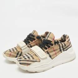 Burberry White/Beige Check Canvas and Rubber Regis Chunky Sneakers Size 41