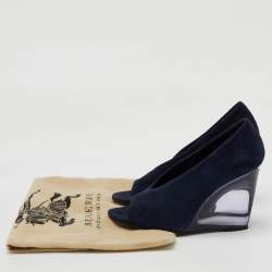 Burberry Blue Suede Reyard Wedge Pumps Size 36.5