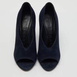 Burberry Blue Suede Reyard Wedge Pumps Size 36.5