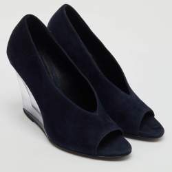 Burberry Blue Suede Reyard Wedge Pumps Size 36.5