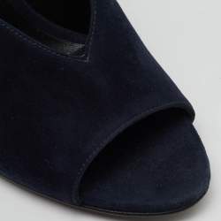 Burberry Blue Suede Reyard Wedge Pumps Size 36.5