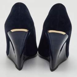 Burberry Blue Suede Reyard Wedge Pumps Size 36.5