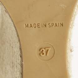 Burberry Cream Patent Peep Toe Wedge Espadrilles Sandals Size 37