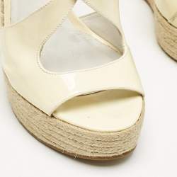 Burberry Cream Patent Peep Toe Wedge Espadrilles Sandals Size 37