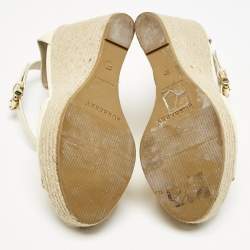 Burberry Cream Patent Peep Toe Wedge Espadrilles Sandals Size 37