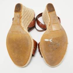 Burberry Brown Leather Nova Check Wedge Sandals Size 38