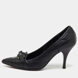 Burberry Black Quilted Leather Buckle Detail Pointed Toe Pumps Size 36