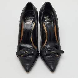 Burberry Black Quilted Leather Buckle Detail Pointed Toe Pumps Size 36