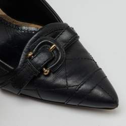Burberry Black Quilted Leather Buckle Detail Pointed Toe Pumps Size 36
